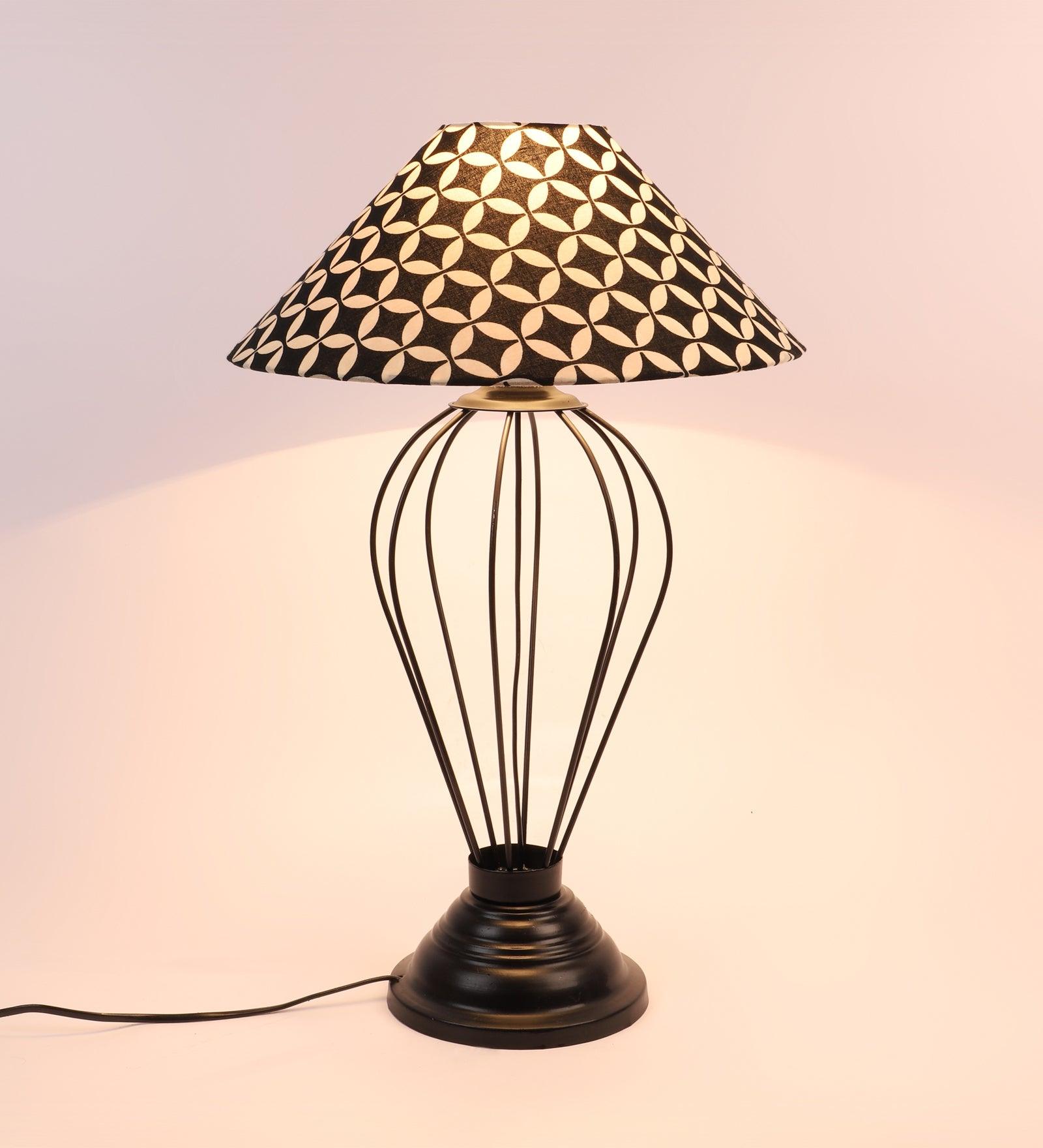 Geometric Design Print Shade With Metal Base Table Lamp - WoodenTwist