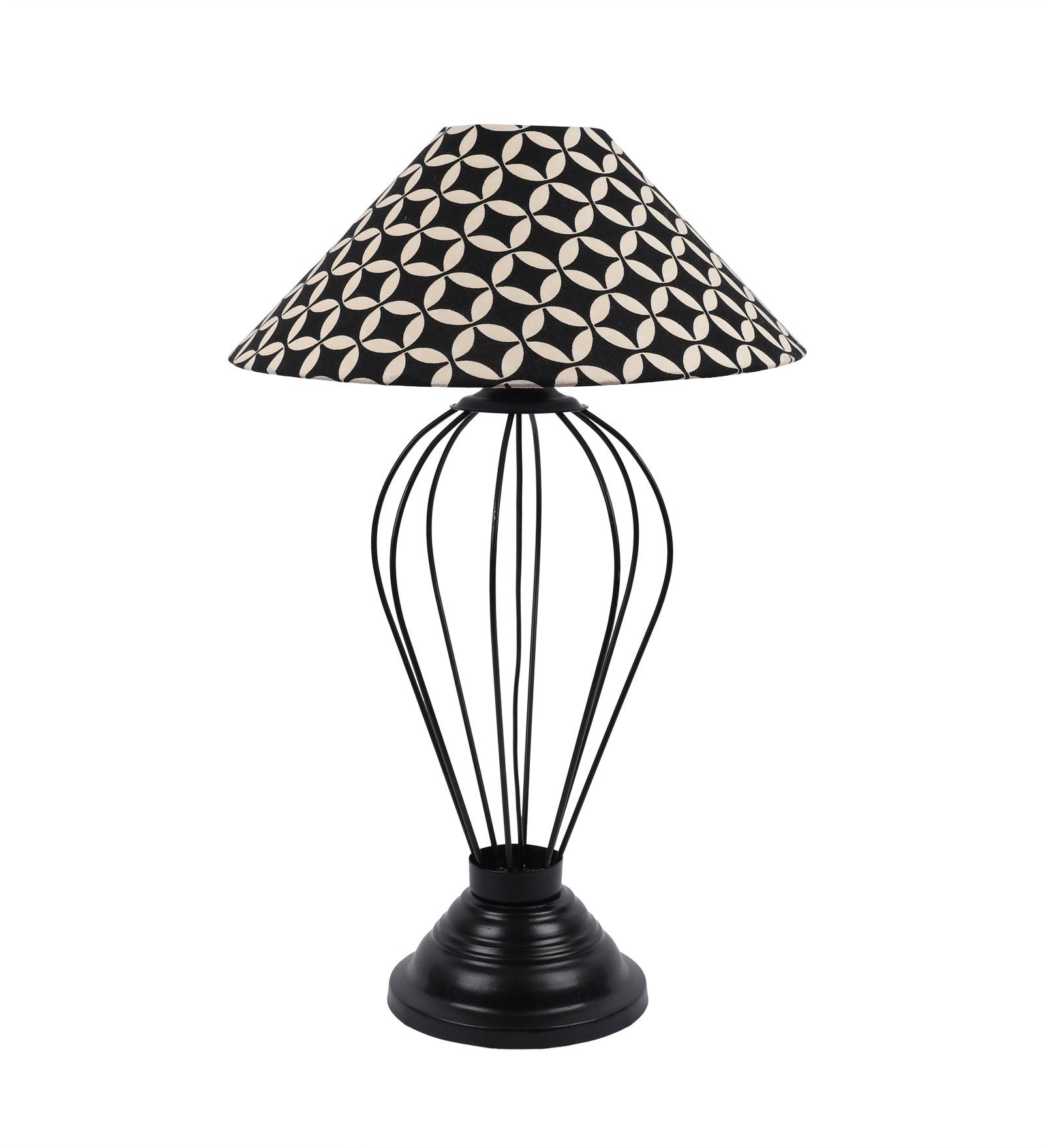 Geometric Design Print Shade With Metal Base Table Lamp - WoodenTwist