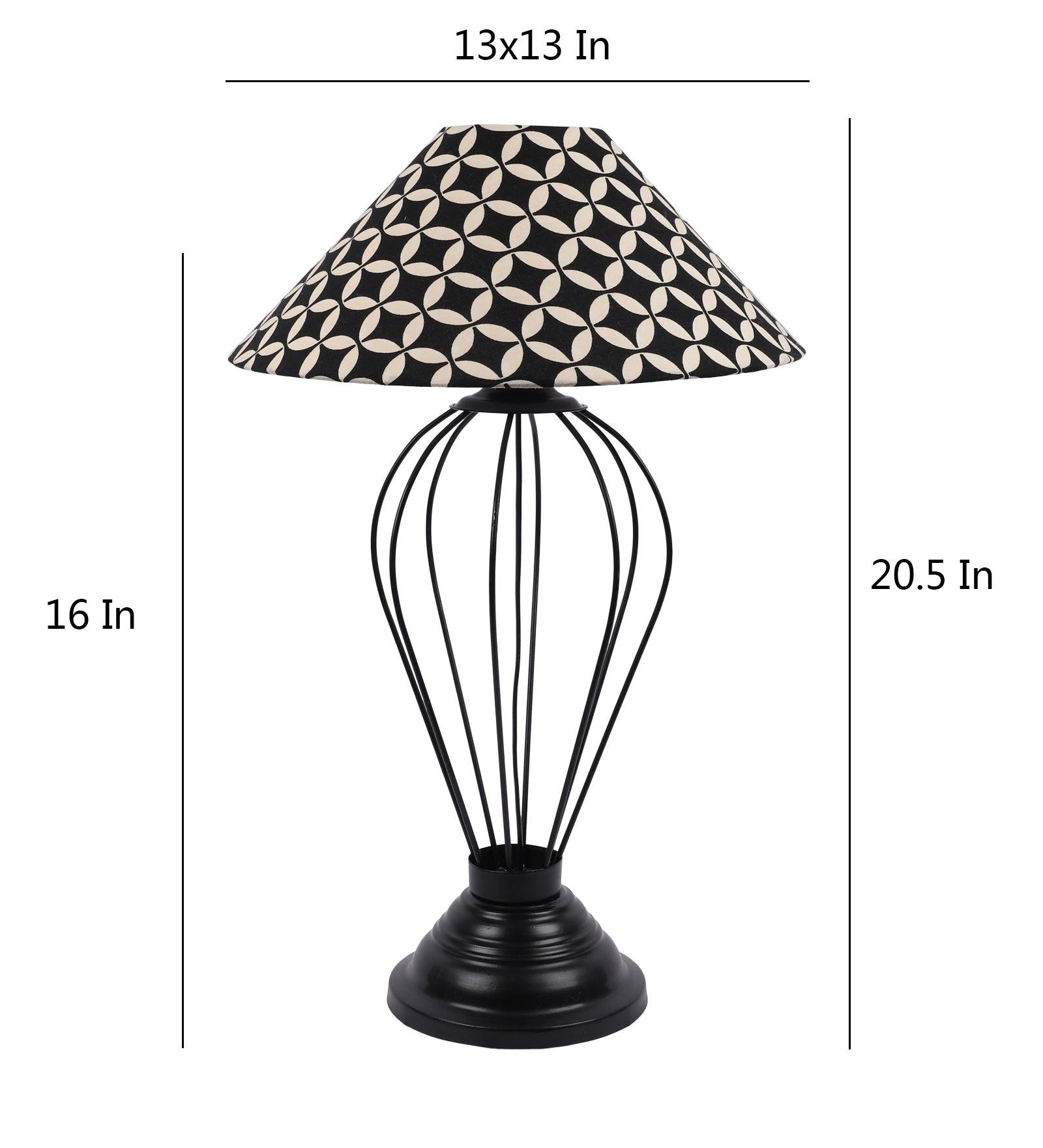 Geometric Design Print Shade With Metal Base Table Lamp - WoodenTwist