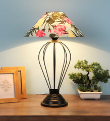 Floral Design Print Shade With Metal Base Table Lamp - WoodenTwist