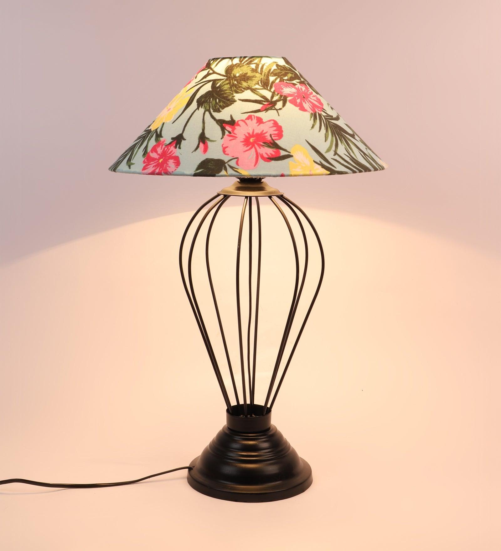 Floral Design Print Shade With Metal Base Table Lamp - WoodenTwist