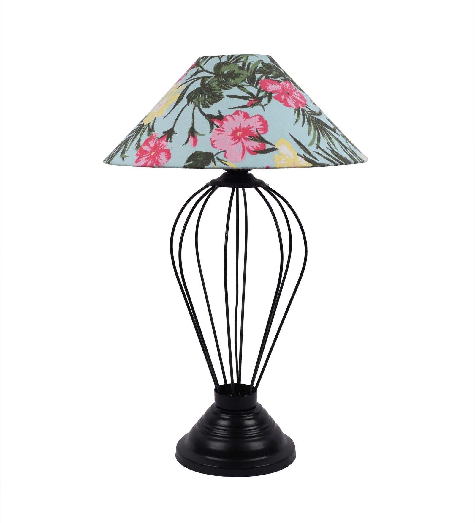 Floral Design Print Shade With Metal Base Table Lamp - WoodenTwist