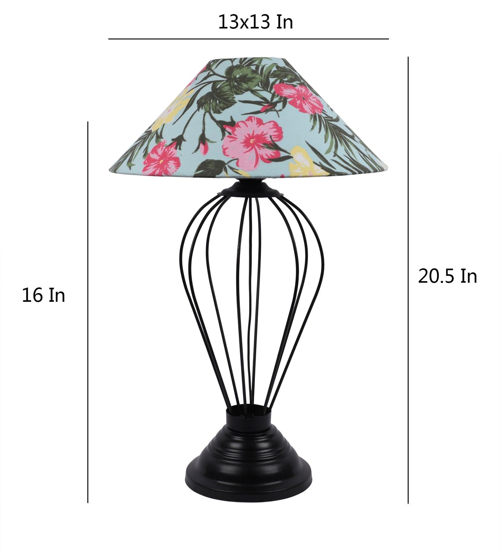 Floral Design Print Shade With Metal Base Table Lamp - WoodenTwist