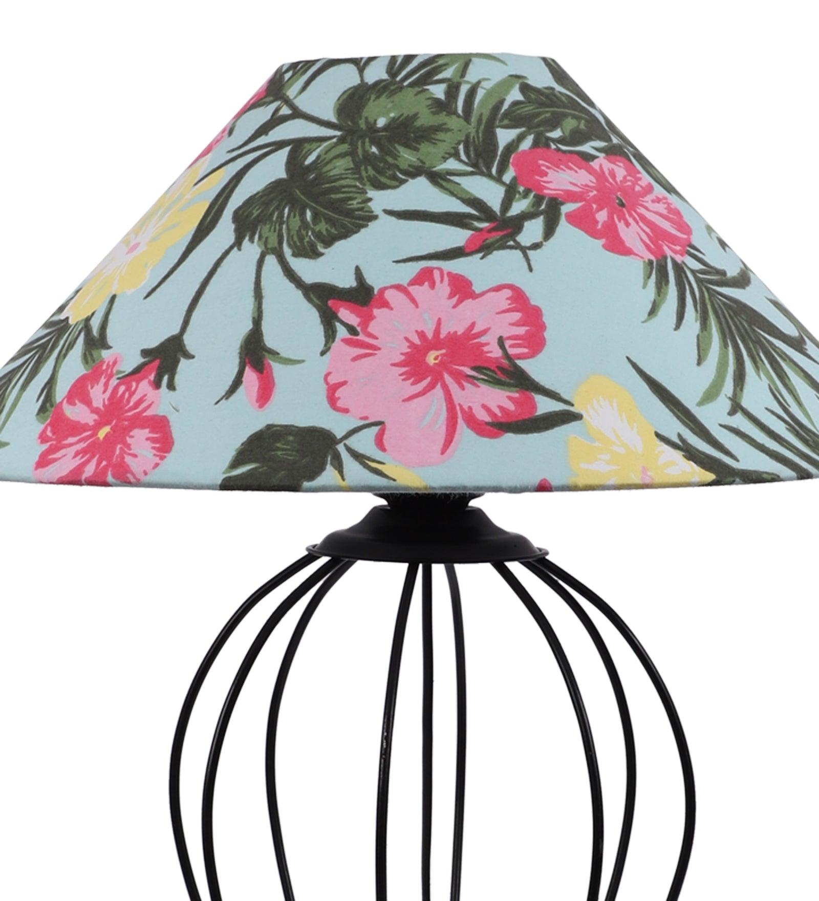 Floral Design Print Shade With Metal Base Table Lamp - WoodenTwist