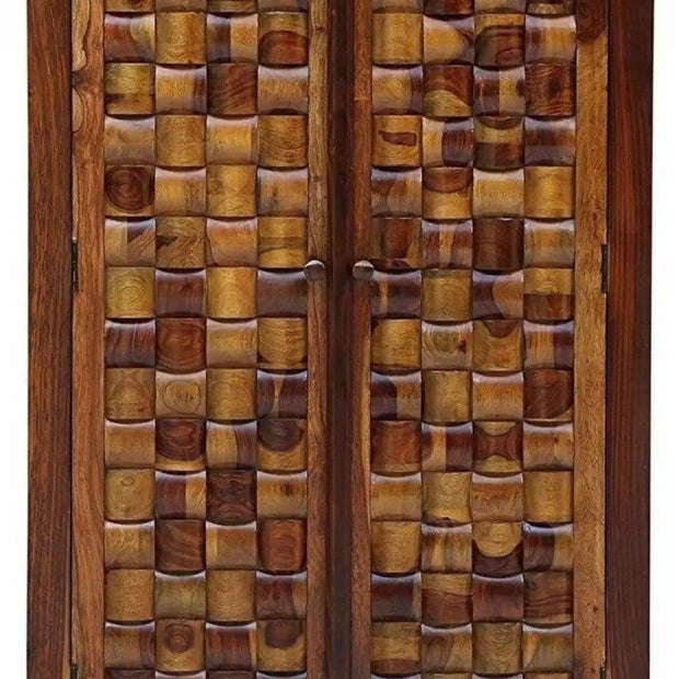 Solid Teak Wood 2 Door Wardrobe with Drawers - Front View