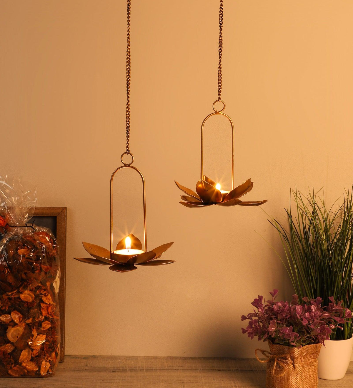 Hanging Hook Tealight Holder Set of 2 - WoodenTwist