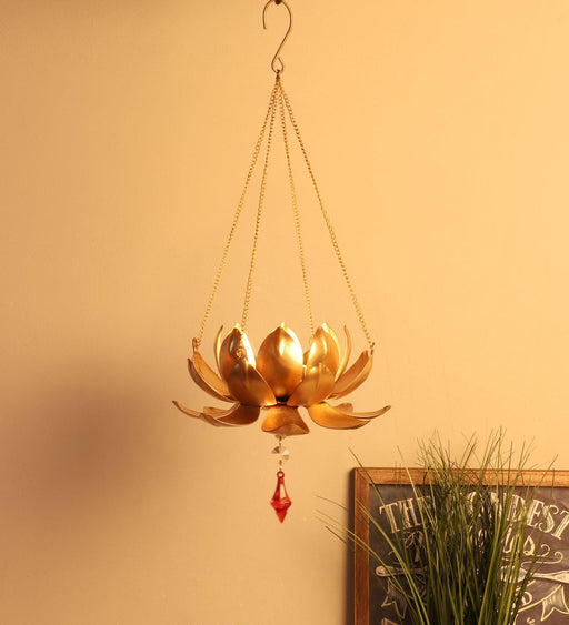 Hanging Lotus with Beads Tealight Holder - WoodenTwist
