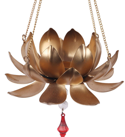 Hanging Lotus with Beads Tealight Holder - WoodenTwist