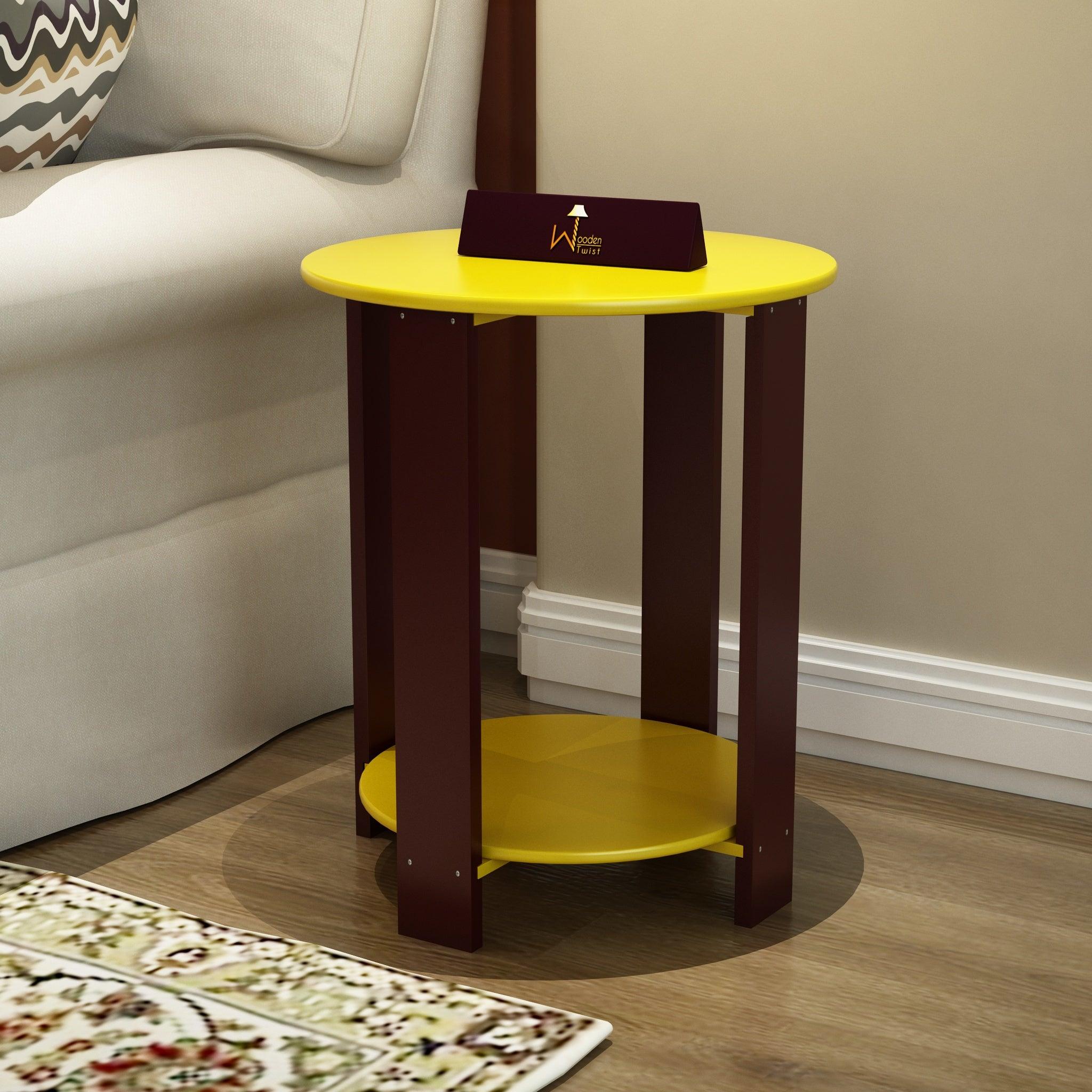 Unique Wooden Round Design End Table - WoodenTwist