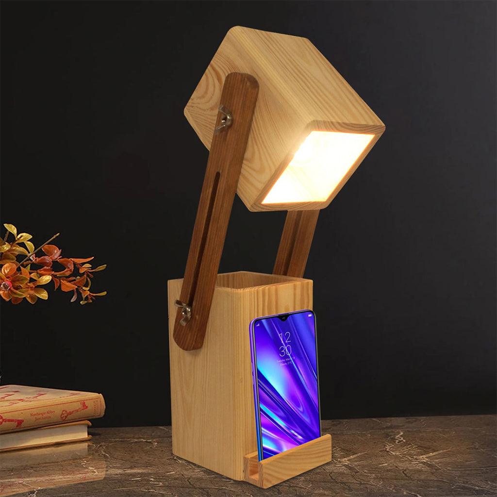 Toby Wooden Table Lamp With Mobile Stand - WoodenTwist