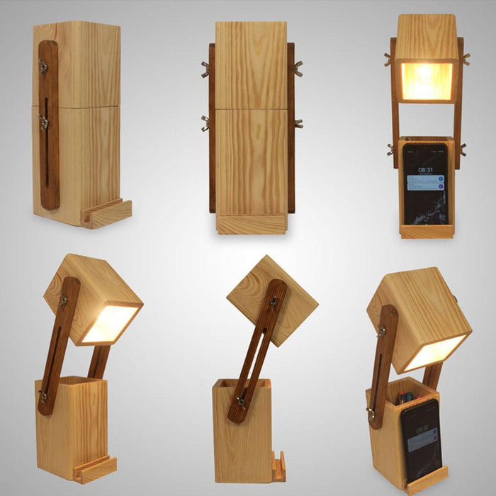 Toby Wooden Table Lamp With Mobile Stand - WoodenTwist