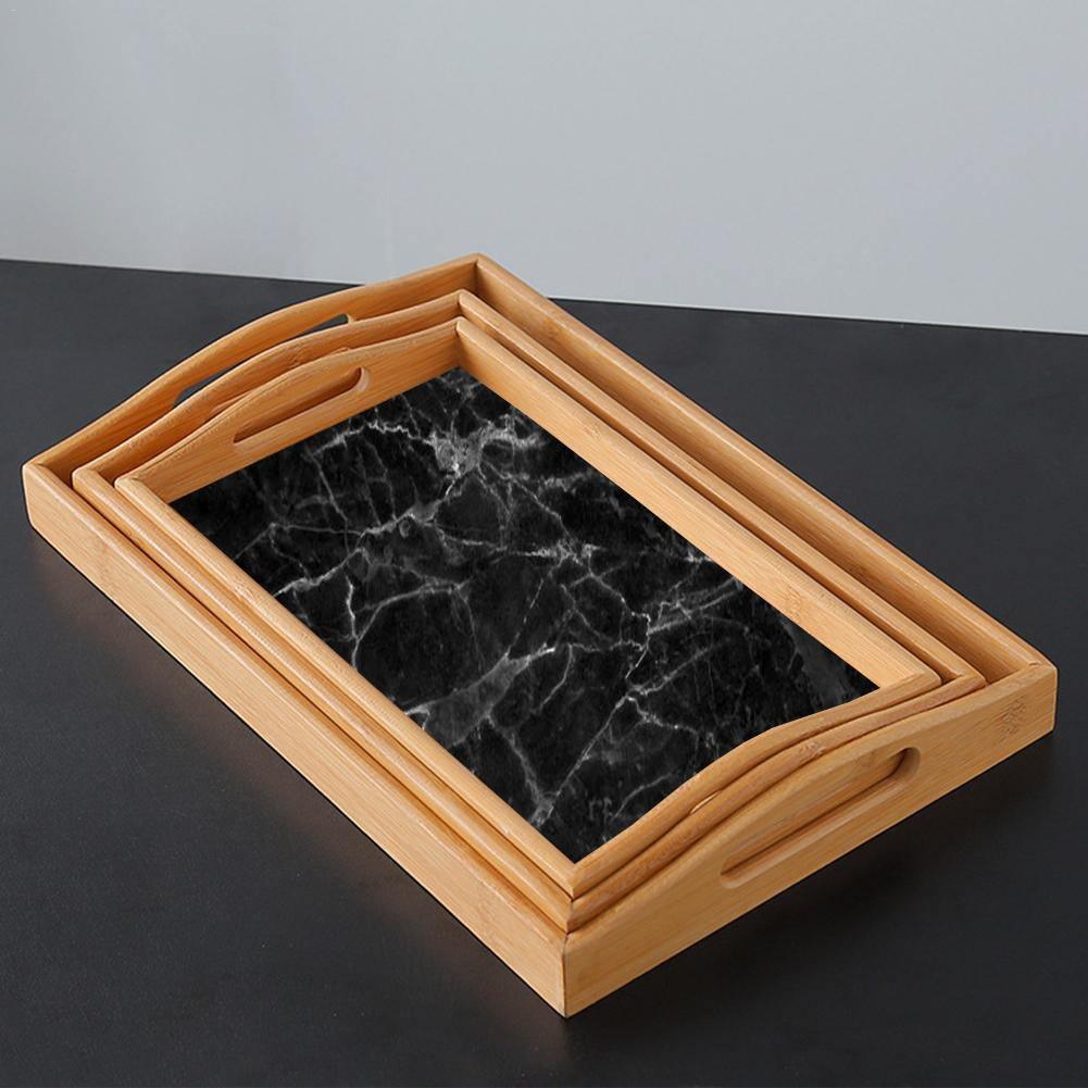 Natural Bamboo Wood Designer Large Serving Tray - grouped view