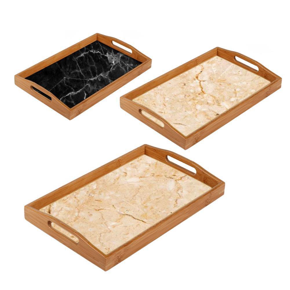 Natural Bamboo Wood Designer Large Serving Tray - stacked view