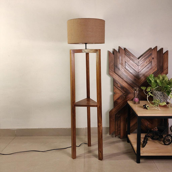 Centaur Wooden Floor Lamp with Beige Fabric Lampshade - WoodenTwist