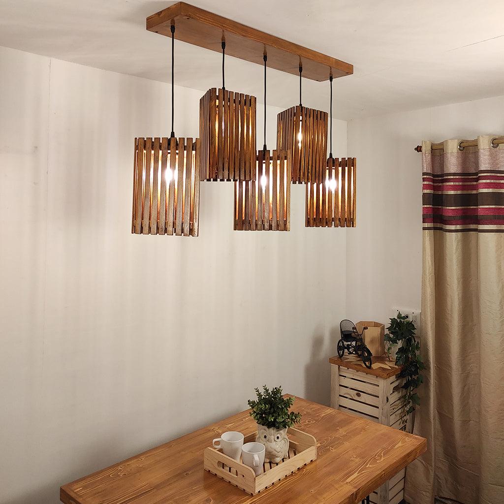 Trikona Brown 5 Series Hanging Lamp - WoodenTwist