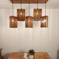 Trikona Brown 5 Series Hanging Lamp - WoodenTwist