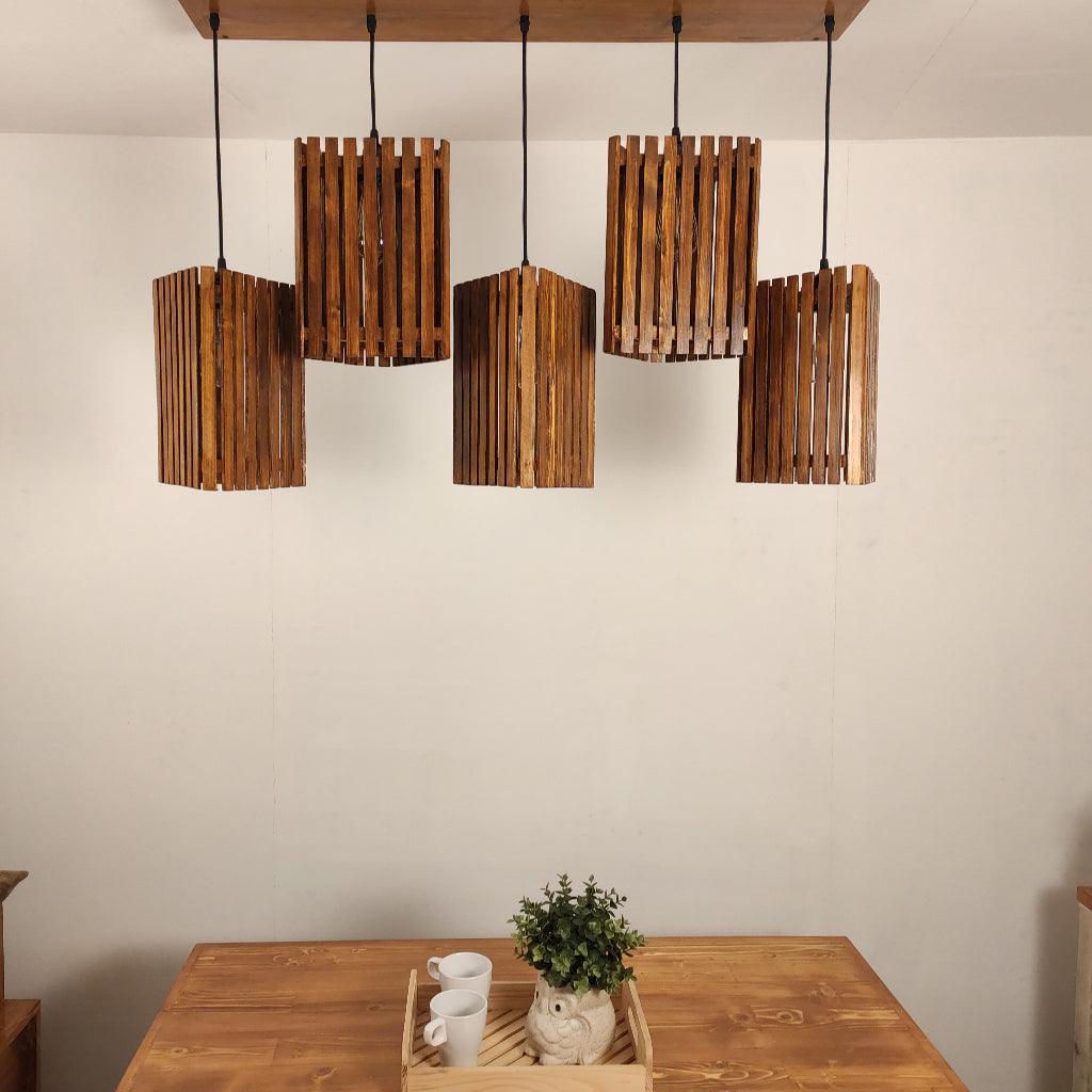 Trikona Brown 5 Series Hanging Lamp - WoodenTwist