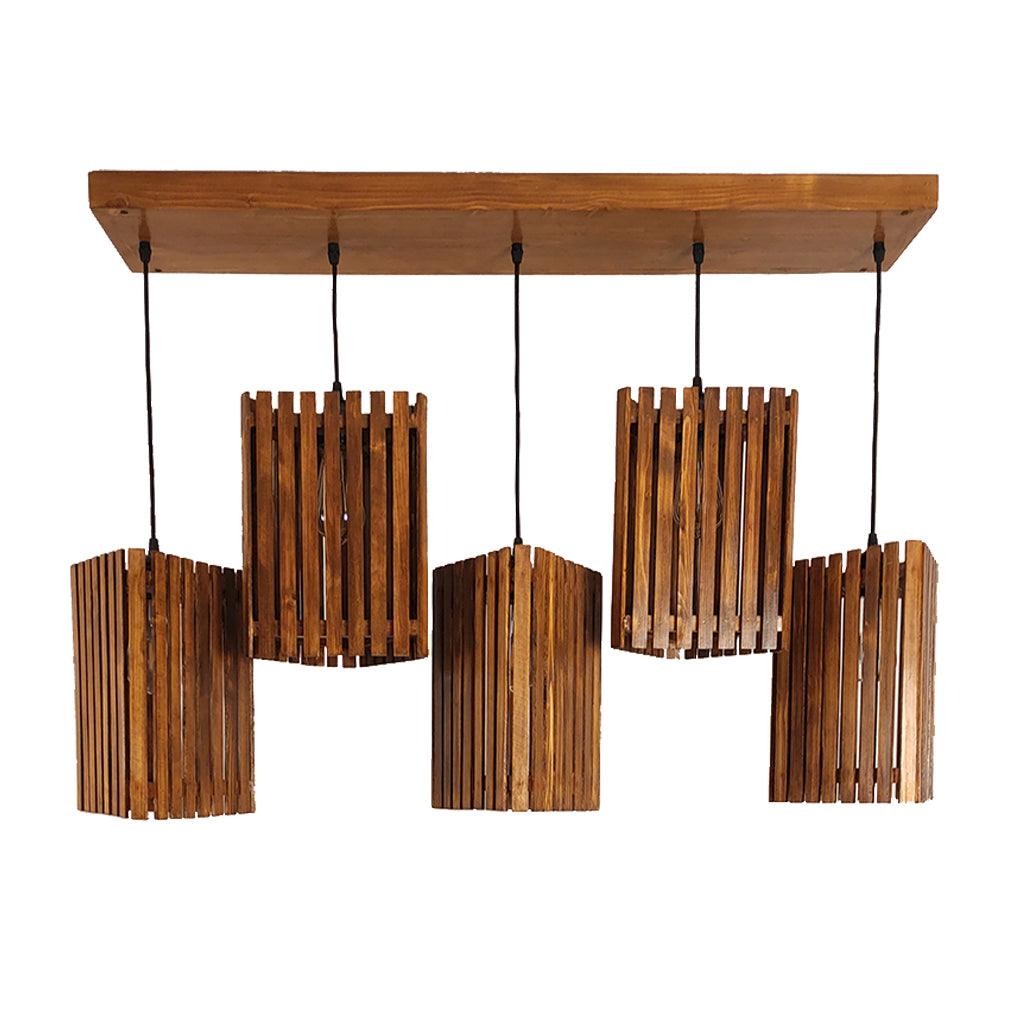 Trikona Brown 5 Series Hanging Lamp - WoodenTwist