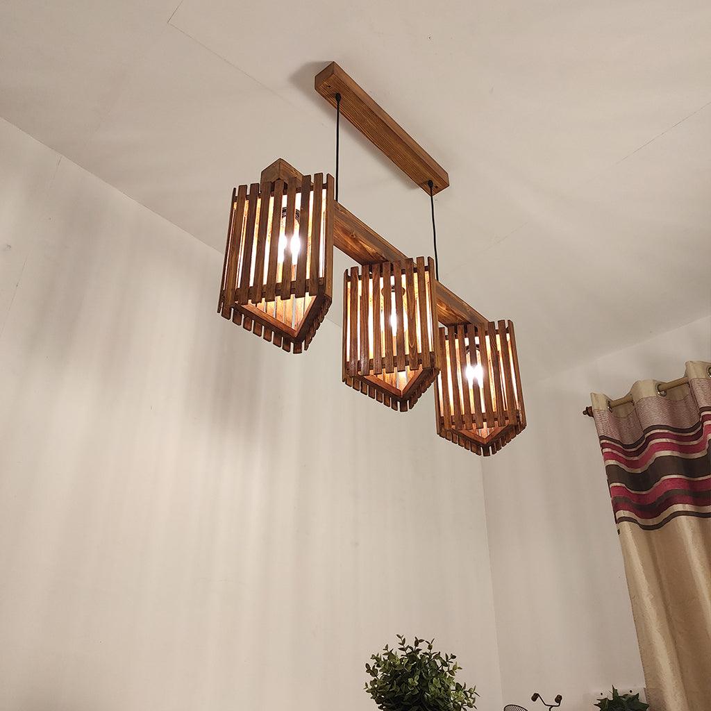 Trikona Brown 3 Series Hanging Lamp - WoodenTwist