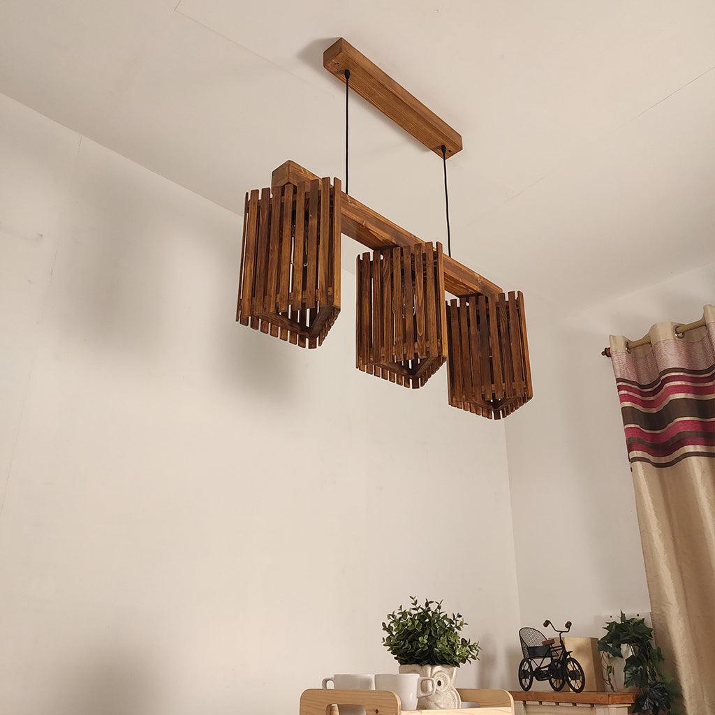 Trikona Brown 3 Series Hanging Lamp - WoodenTwist