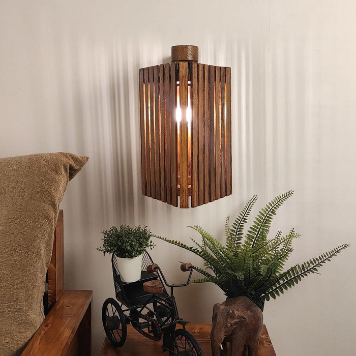 Trikona Brown Wooden Wall Light - WoodenTwist