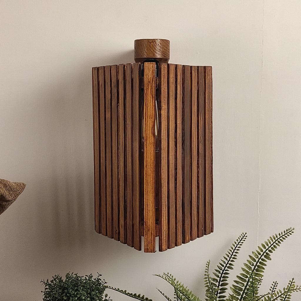 Trikona Brown Wooden Wall Light - WoodenTwist