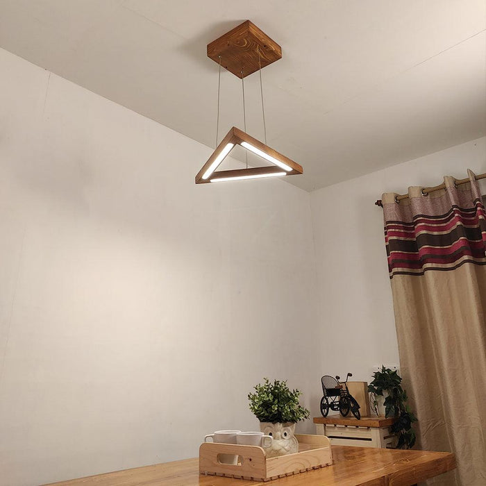Trine Triangular Brown LED Hanging Lamp - WoodenTwist