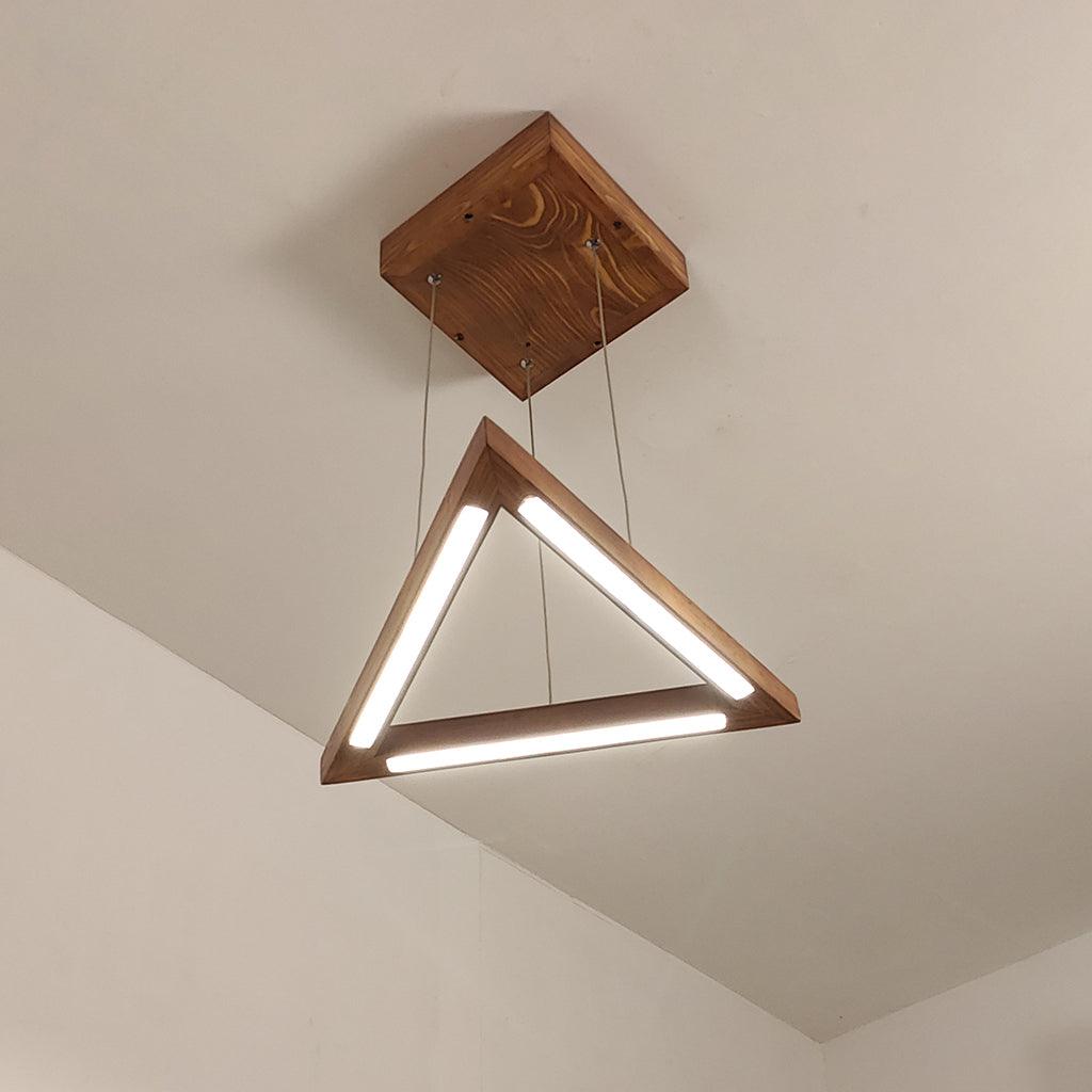 Trine Triangular Brown LED Hanging Lamp - WoodenTwist