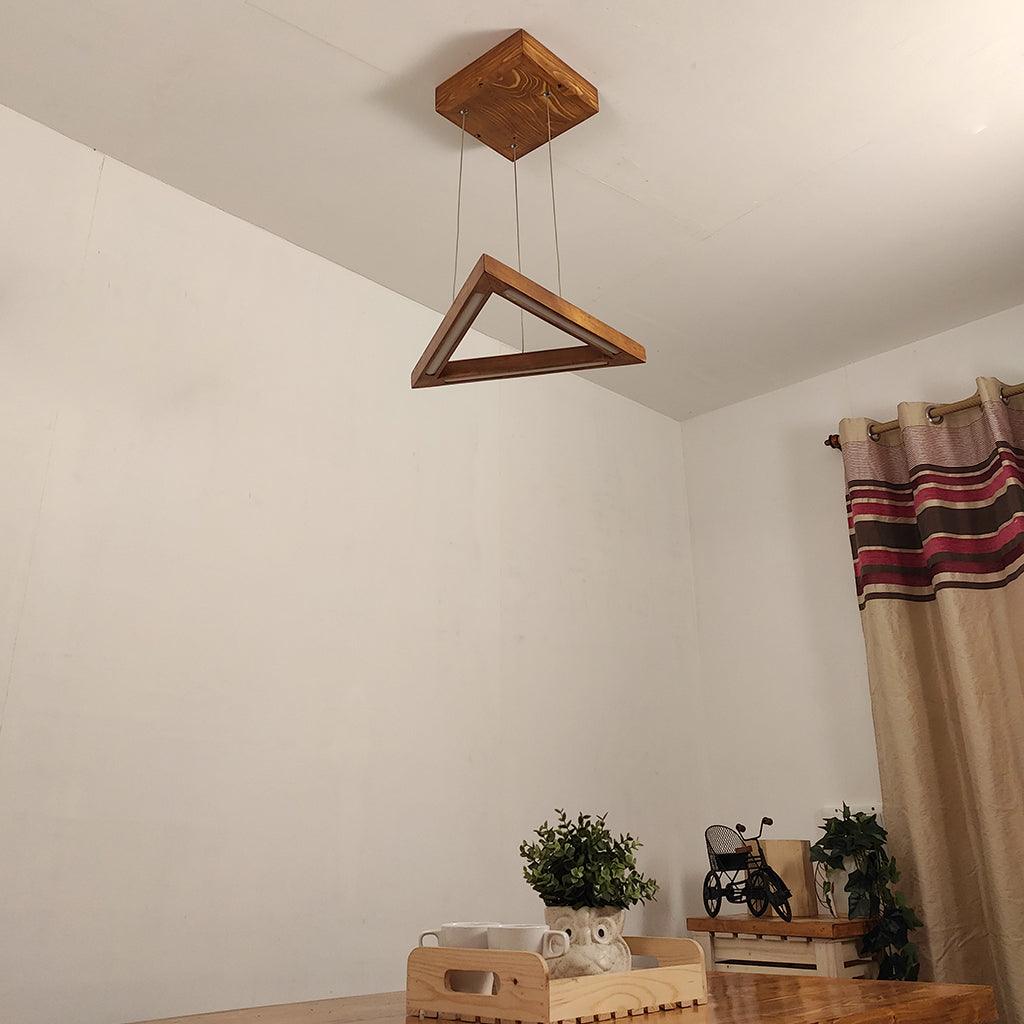 Trine Triangular Brown LED Hanging Lamp - WoodenTwist