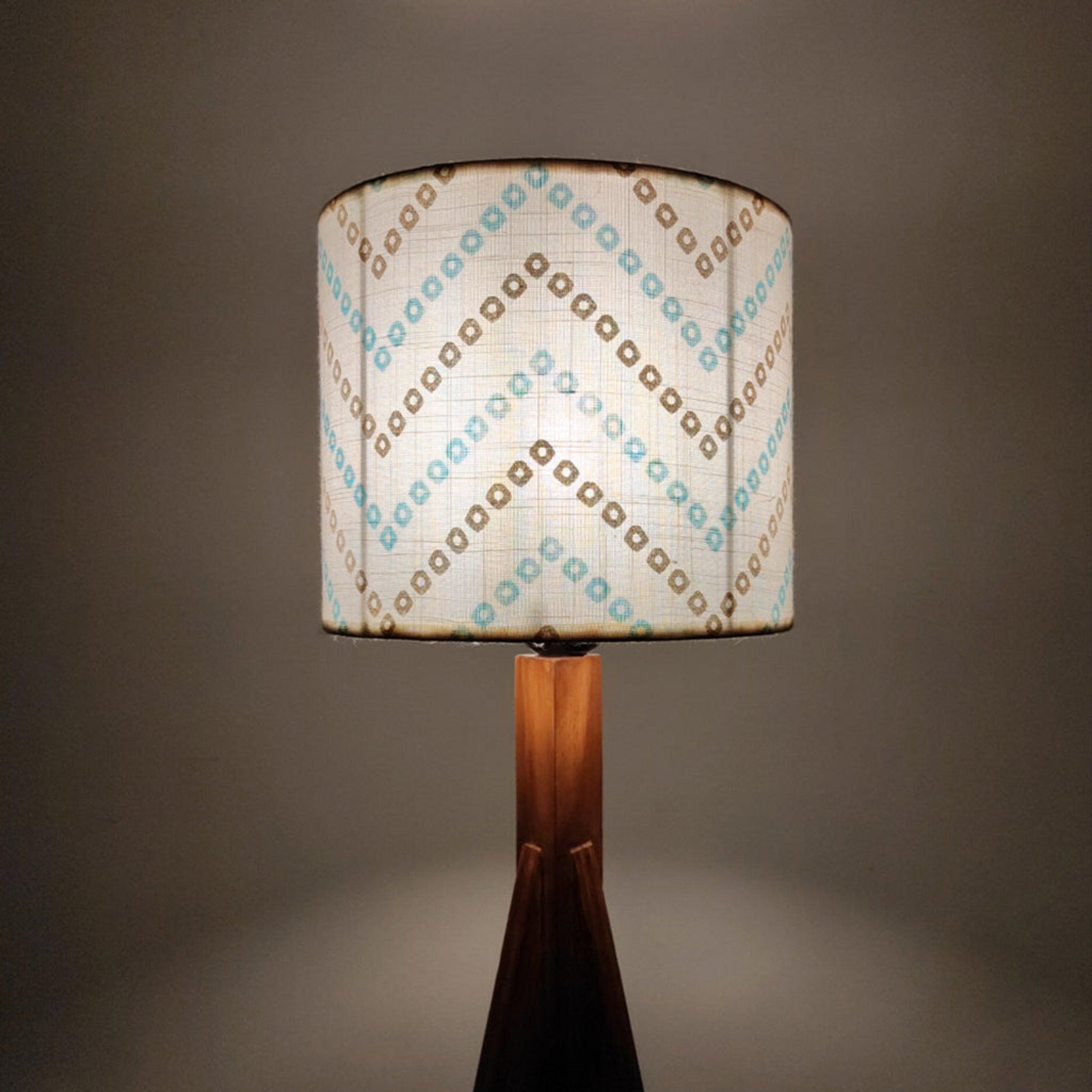 Triune Brown Wooden Table Lamp with White Printed Lampshade - WoodenTwist