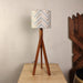 Triune Brown Wooden Table Lamp with White Printed Lampshade - WoodenTwist