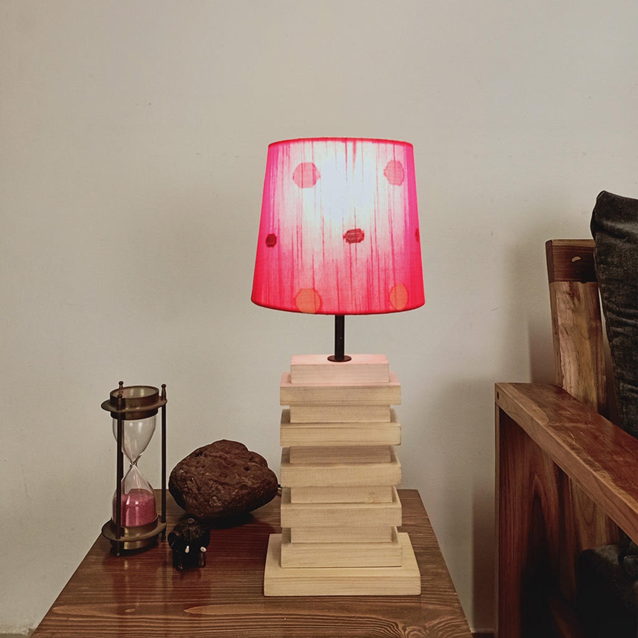 Truffle Brown Wooden Table Lamp with Yellow Printed Fabric Lampshade - WoodenTwist