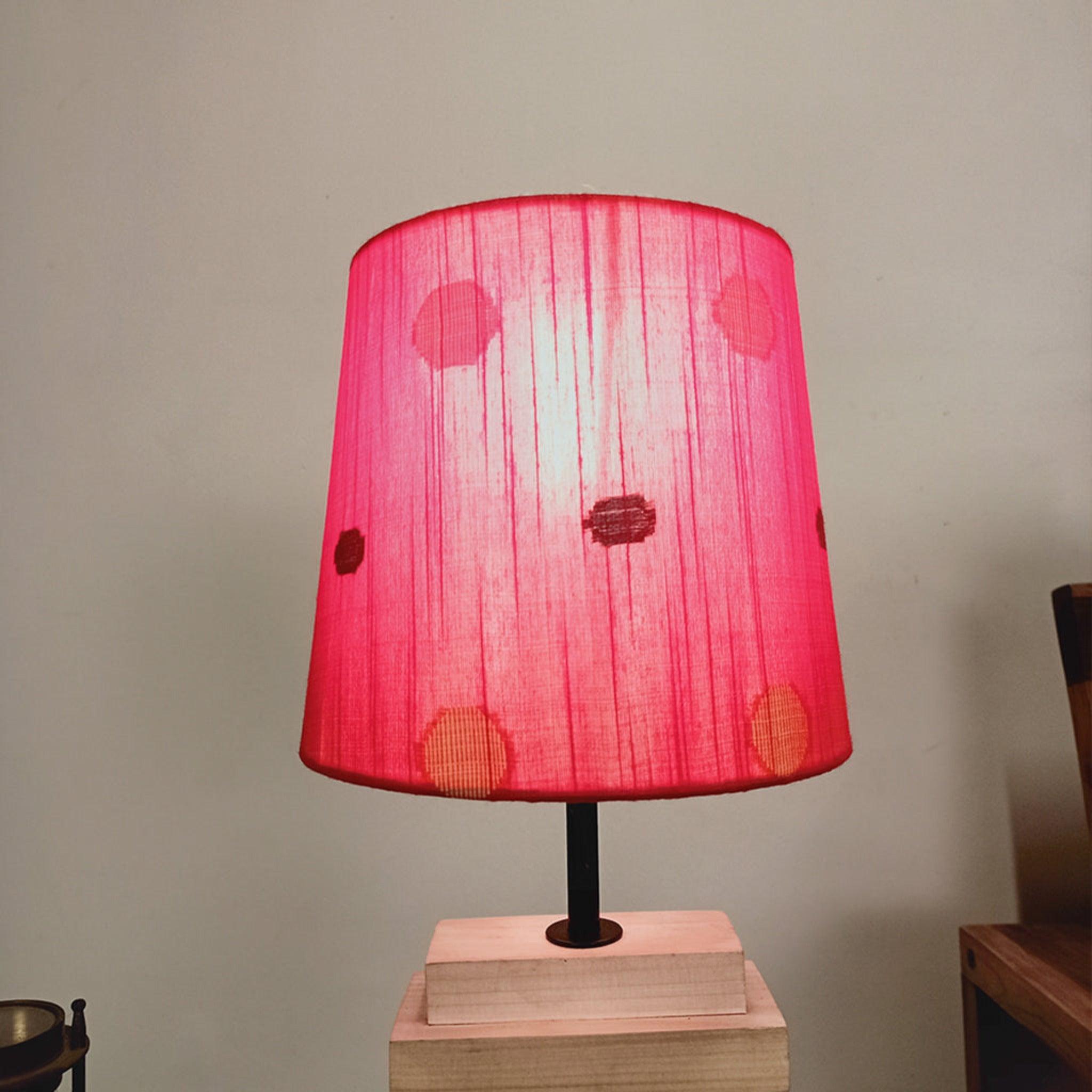 Truffle Brown Wooden Table Lamp with Yellow Printed Fabric Lampshade - WoodenTwist