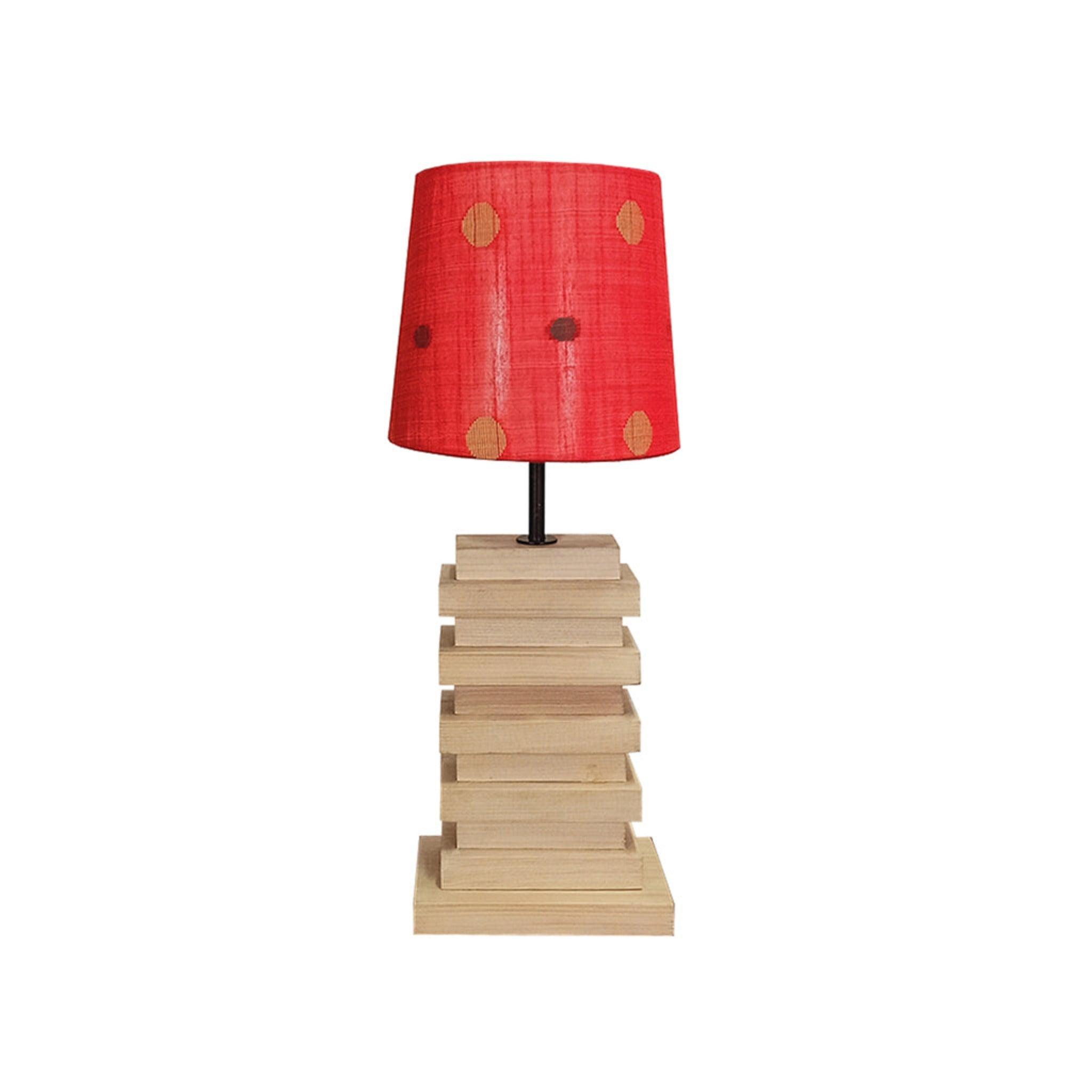 Truffle Brown Wooden Table Lamp with Yellow Printed Fabric Lampshade - WoodenTwist