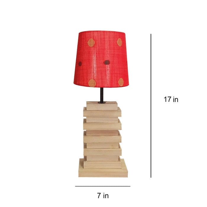 Truffle Brown Wooden Table Lamp with Yellow Printed Fabric Lampshade - WoodenTwist