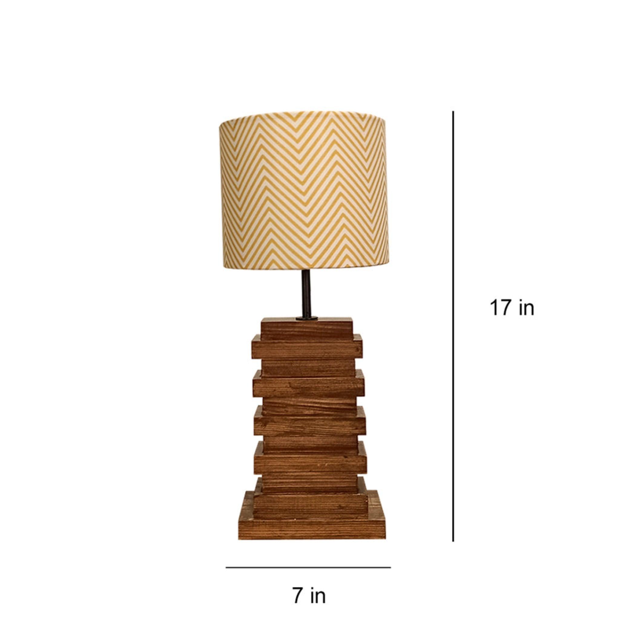 Truffle Beige Wooden Table Lamp with Red Printed Fabric Lampshade - WoodenTwist