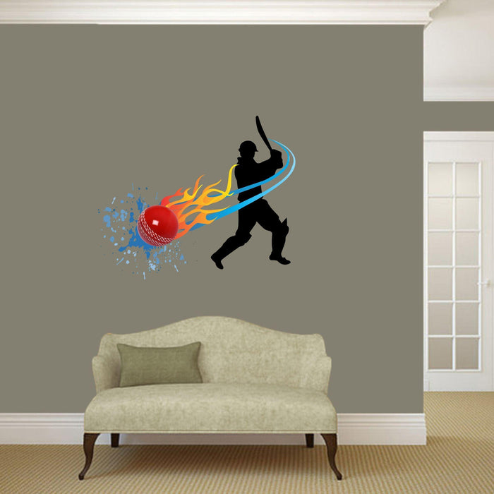 Cricketer Playing Cricket Wall Sticker for Living Room - WoodenTwist