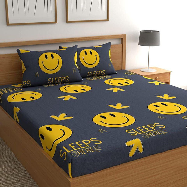 Glace Cotton Double Bedsheet with 2 Pillow Covers (Smily) - WoodenTwist