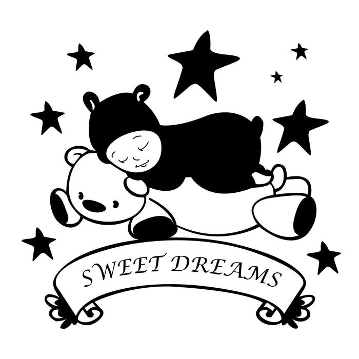 Sweet Dreams Sleeping Baby with Bear Wall Sticker For Baby Room - WoodenTwist