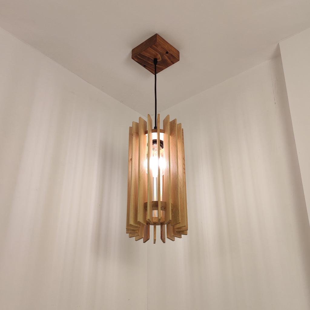 Ventus Beige Wooden Single Hanging Lamp - WoodenTwist