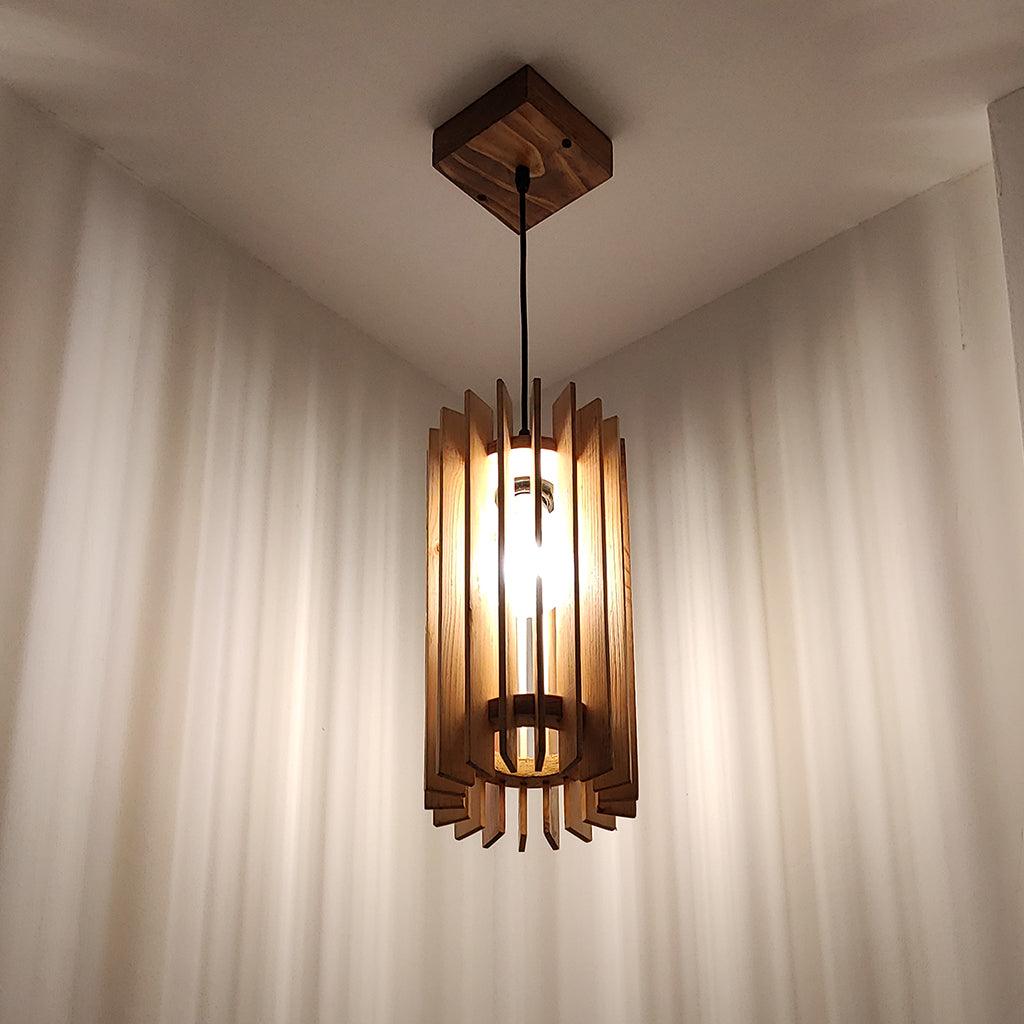 Ventus Beige Wooden Single Hanging Lamp - WoodenTwist