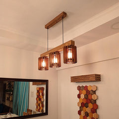 Terzo Brown Wooden Series Hanging Lamp with Beige Fabric Lampshade - WoodenTwist