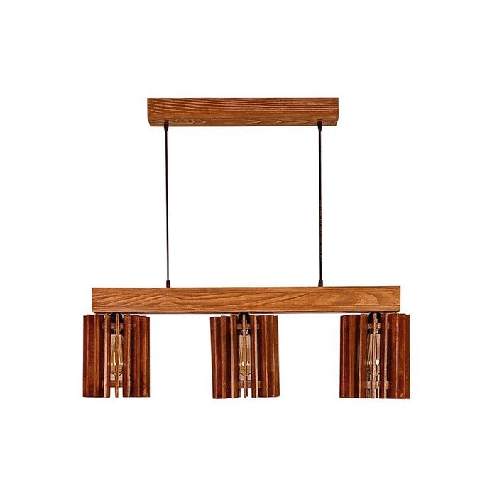 Terzo Brown Wooden Series Hanging Lamp with Beige Fabric Lampshade - WoodenTwist