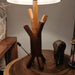 Vrikshya Wooden Table Lamp with Brown Base and Premium White Fabric Lampshade - WoodenTwist