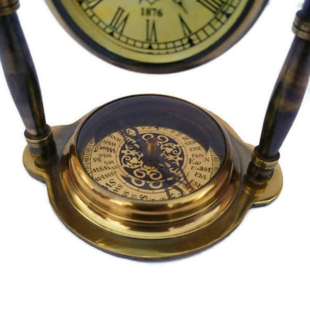 Vintage Brass Compass Antique Clock - WoodenTwist