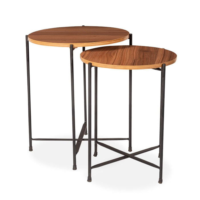 Pair of Round End Coffee Side Table in Antique Brown for Living Room - WoodenTwist