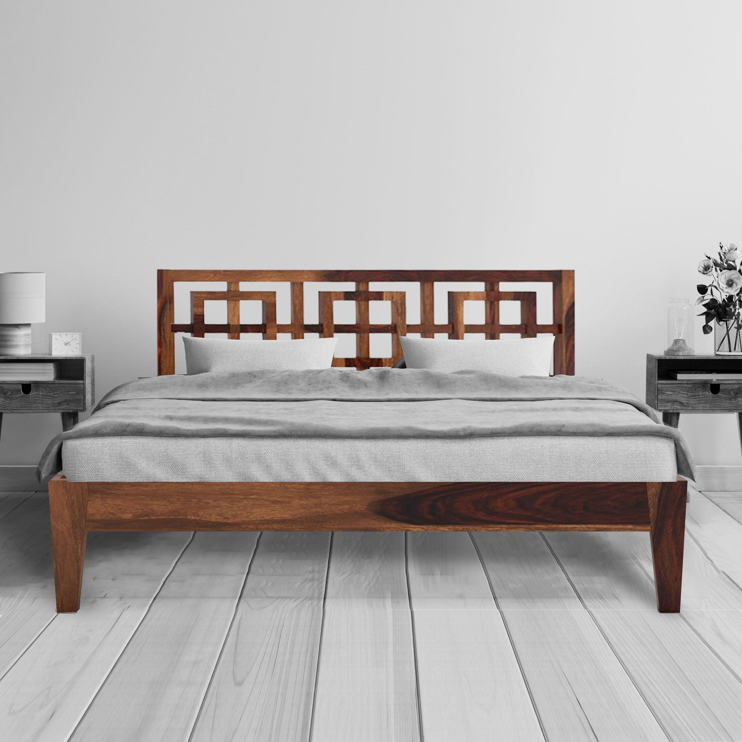 STOYA BED QUEEN Sheesham Wood (Honey Finish) - WoodenTwist