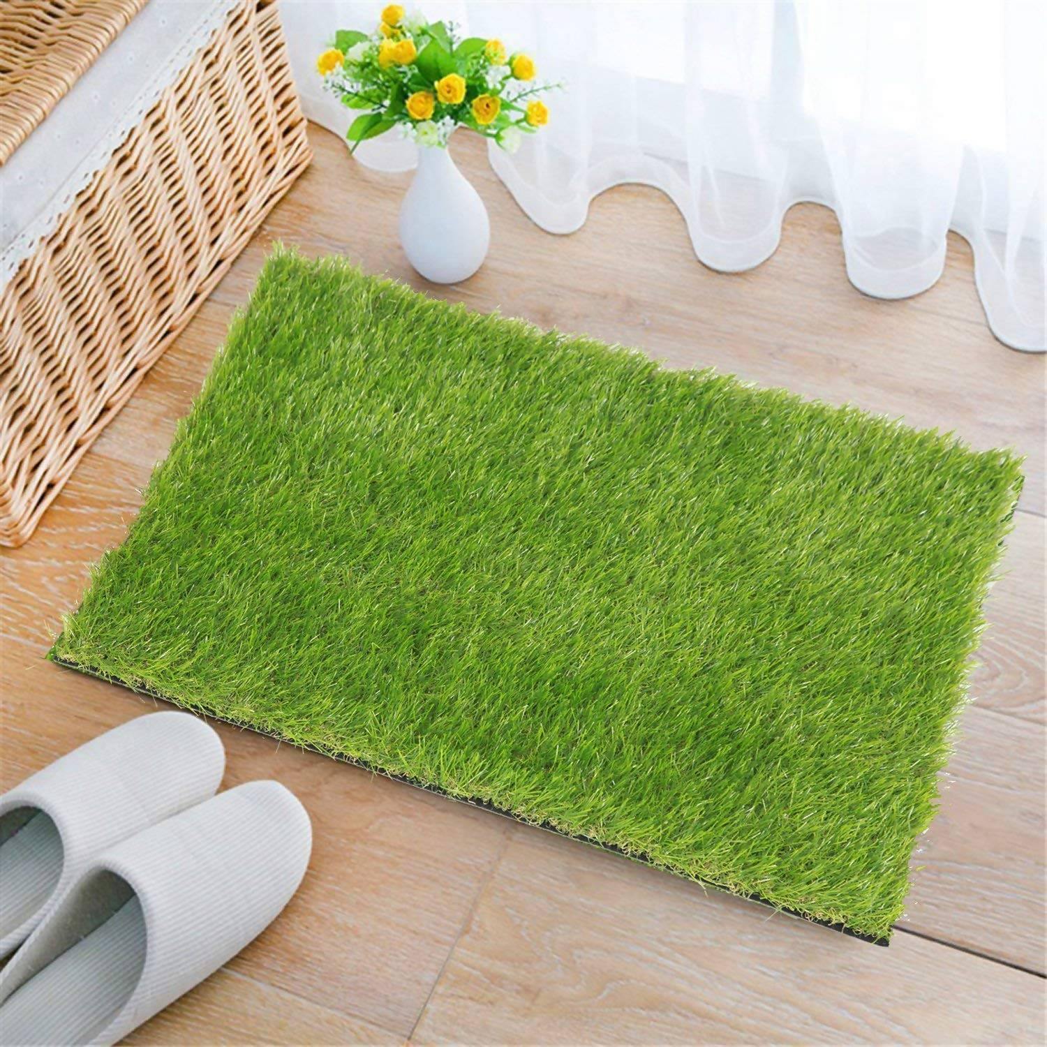 Anti Skid Natural Green Grass Doormat (Set of 2) - WoodenTwist