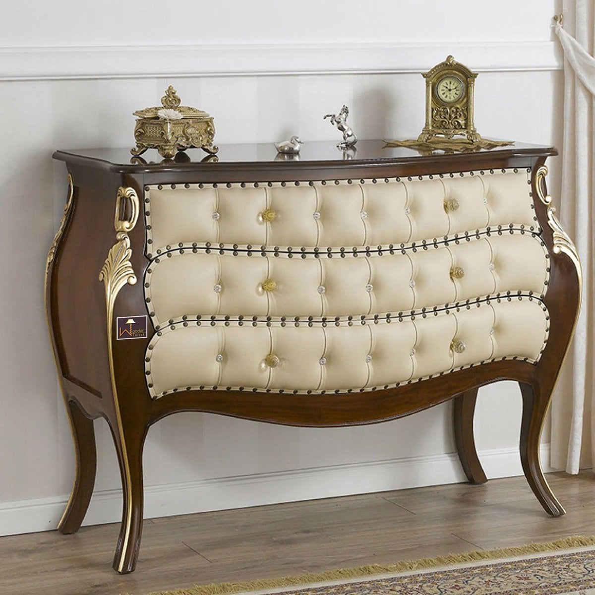 Teak Wood French Baroque Style Royal Cabinet 3 with Drawers - WoodenTwist