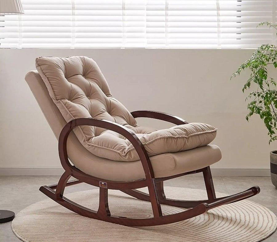 Walnut Finish, Light Beige Cushion
